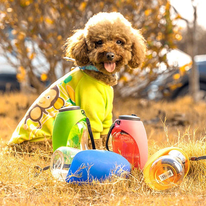 Pet water bottle and bowl set with collapsible silicone bowl and large 23-ounce capacity