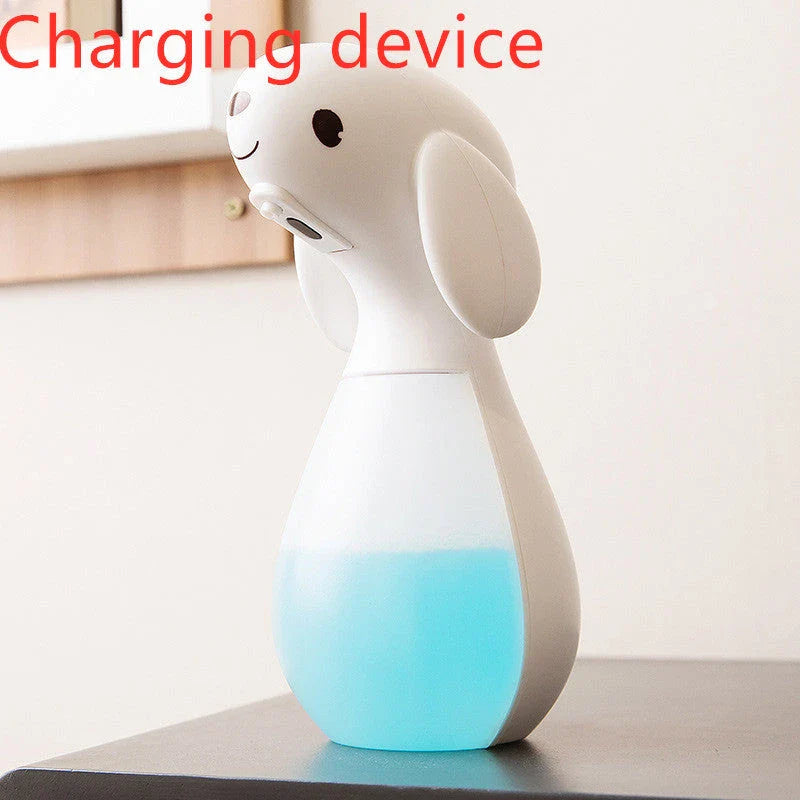 Cartoon soap dispenser with auto storage and infrared sensing in pink and white