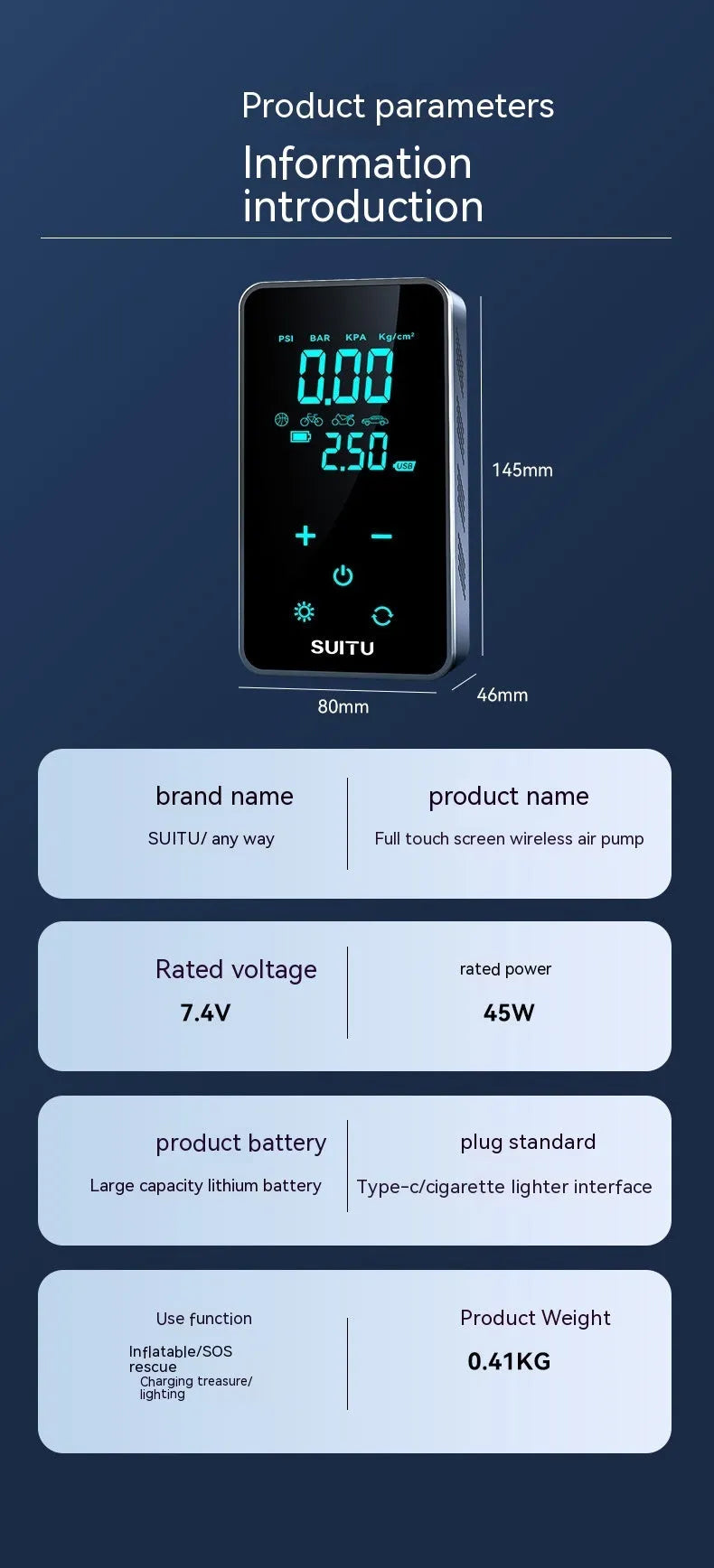ST-9616C wireless portable car tyre pressure air pump with LCD screen display