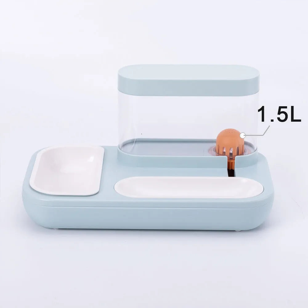 Automatic pet cat feeder water dispenser with double bowl design, 1500ml capacity, in Snow Mountain White colour