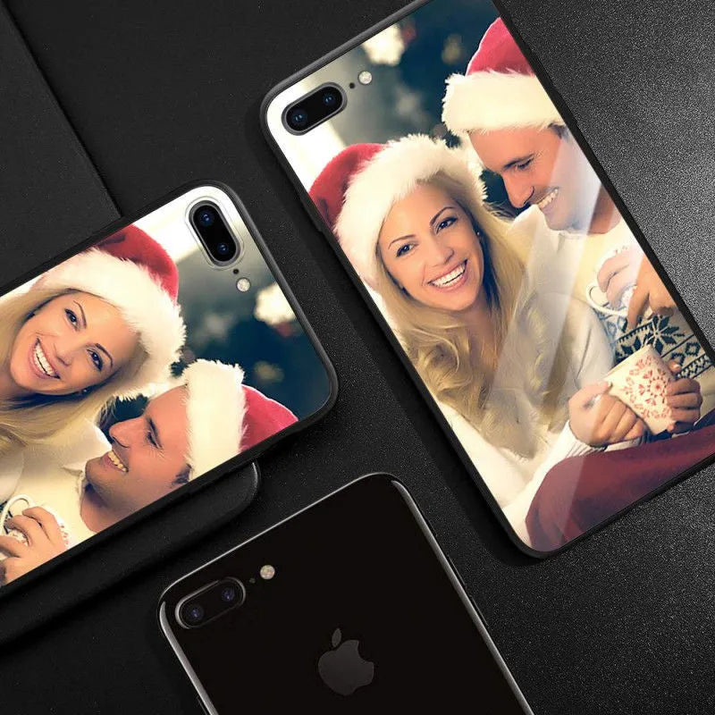 Custom patterned ultra-thin iPhone case with raised bumper edge, shown fitted on an iPhone.