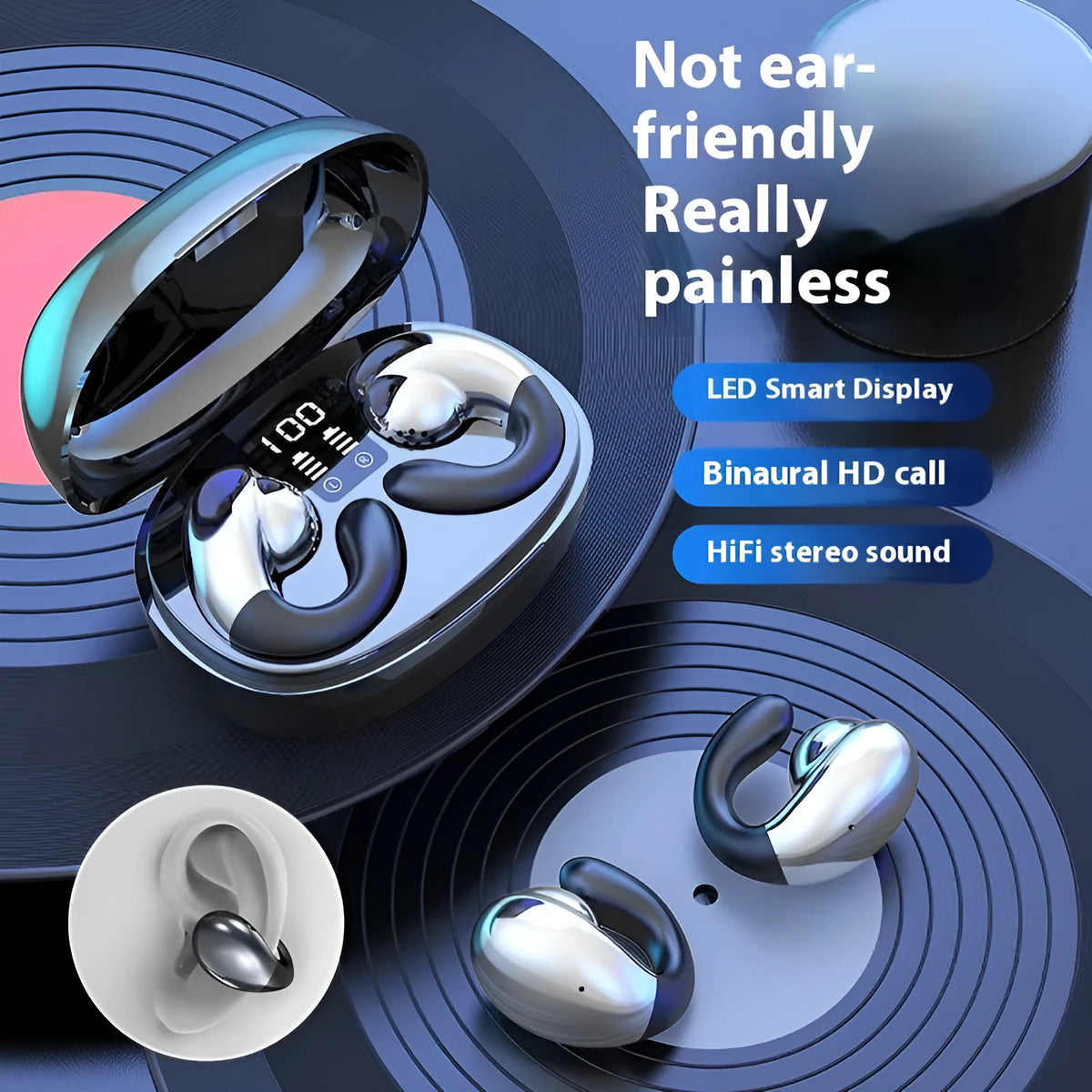 S29 wireless Bluetooth headset binaural non in-ear mini-portable in black with digital display charging case