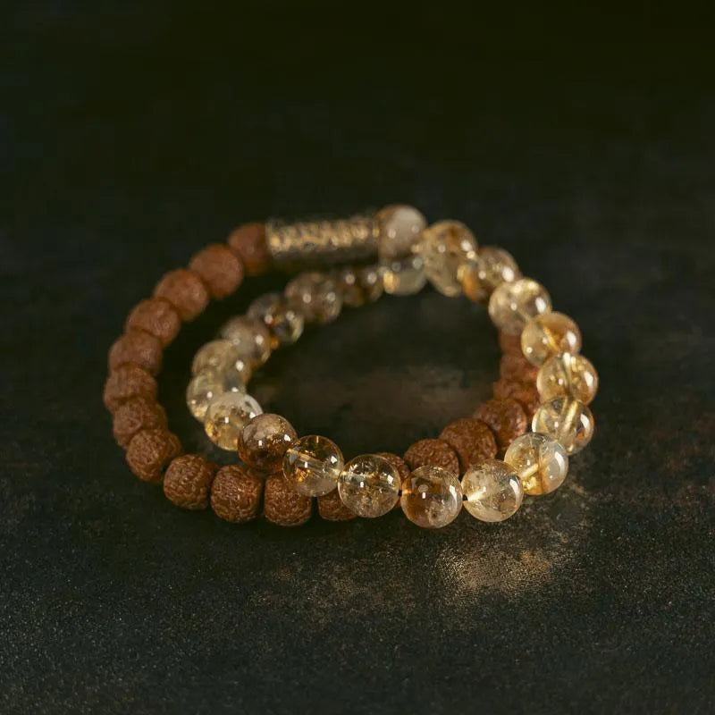 Original Retro personalised LCD double circle bracelet in citrine colour on wrist.