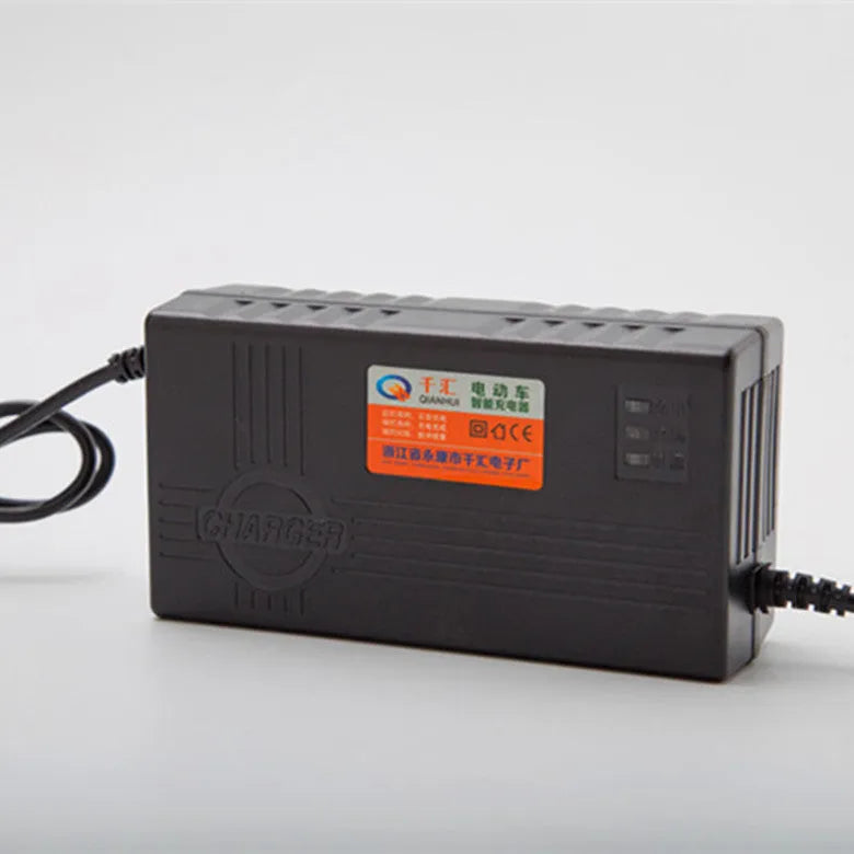 Black 72V20AH electric vehicle battery charger with choice of AU, EU, or US plug styles