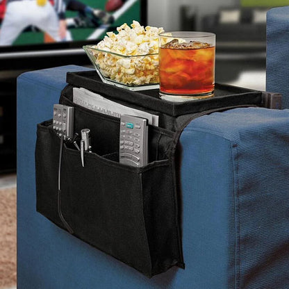 Oxford fabric sofa armrest organizer with multiple pockets for remote controls and magazines