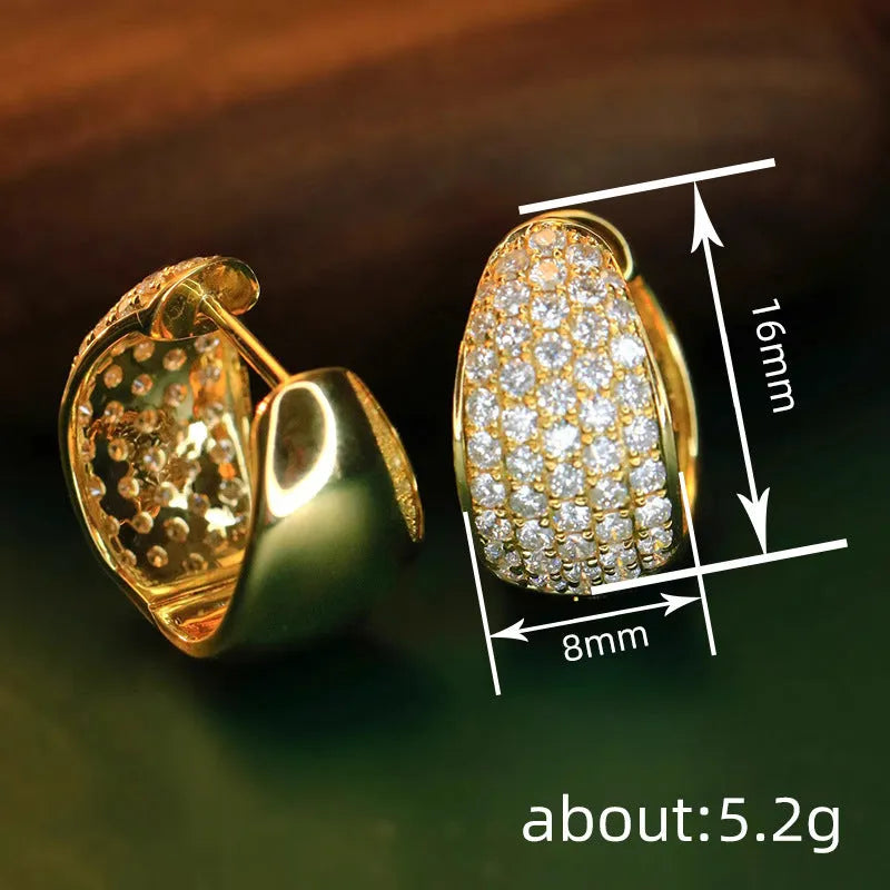 Women's geometric triangle ear clip with inlaid zircon on shiny copper base, white gold colour finish