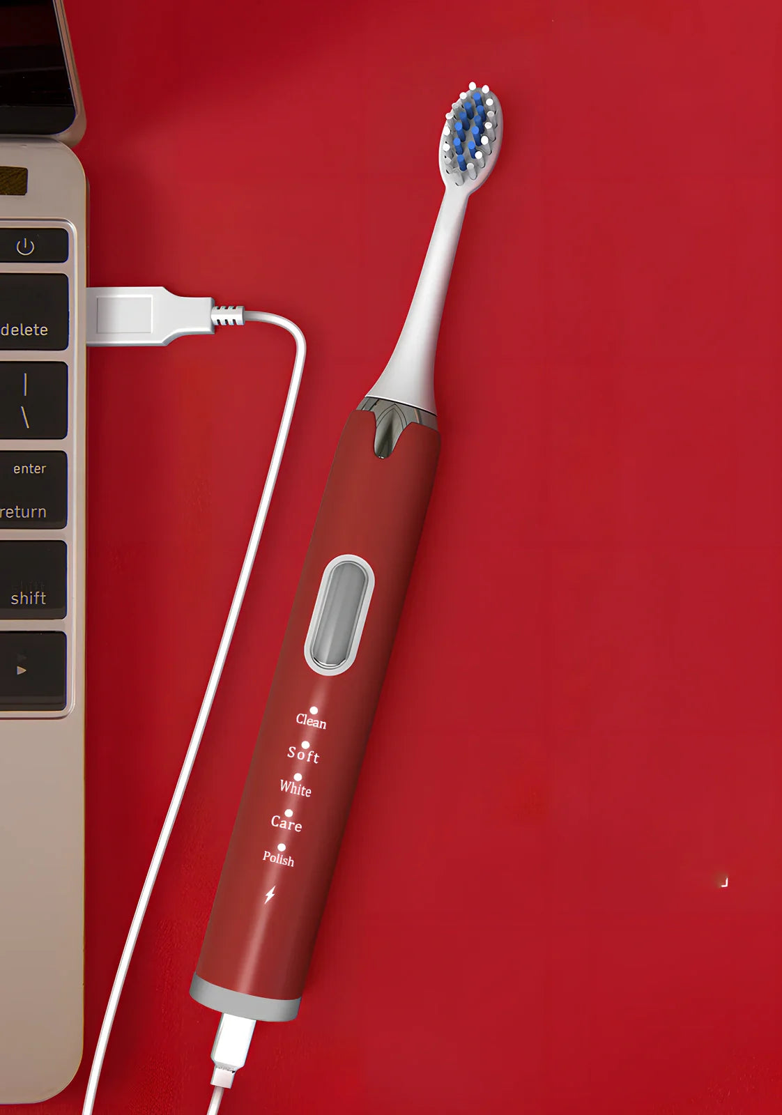 Ultrasonic electric toothbrush with USB charger and replacement brush head in jazz black colour