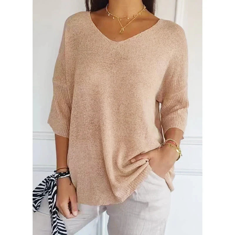 Women's Slimming V-neck Long Sleeve Sweater in various colours