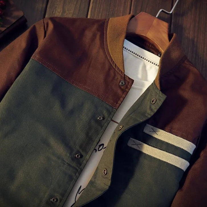 Men's Korean-style single-breasted casual jacket in cotton, available in green and blue