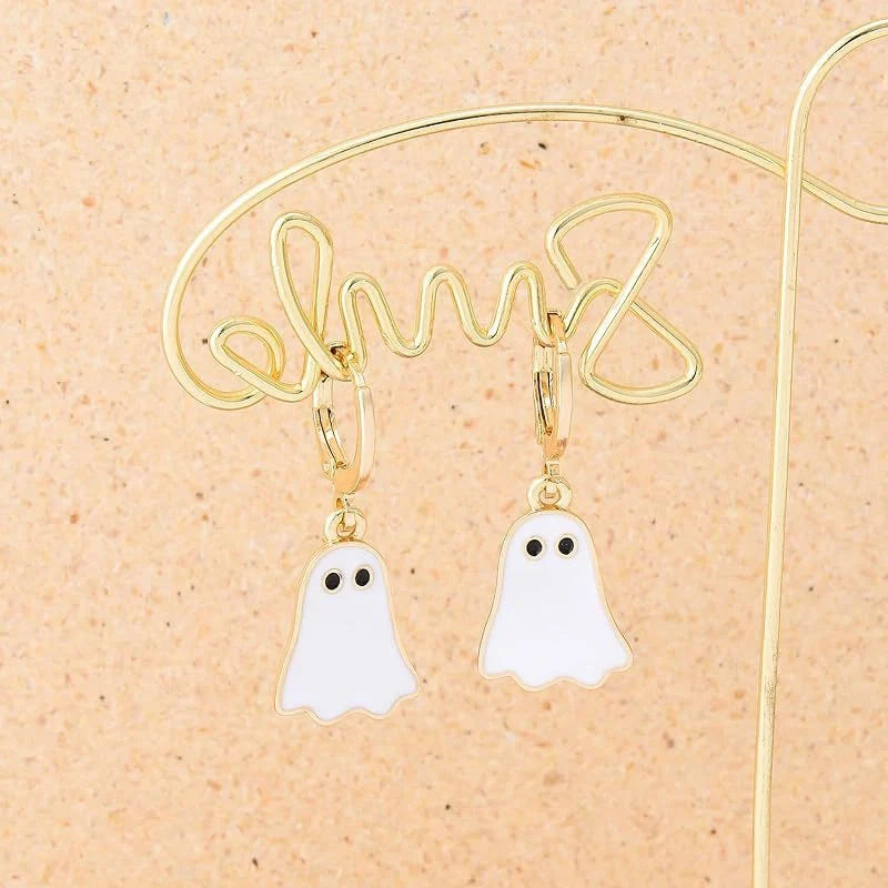 Gold ghost huggie hoop earrings for Halloween, hypoallergenic and lightweight