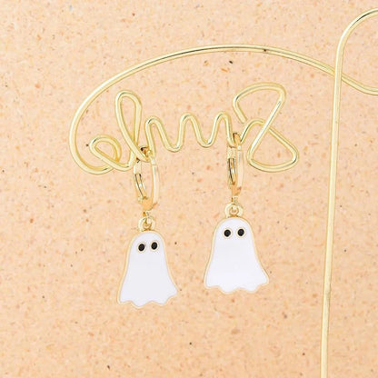 Gold ghost huggie hoop earrings for Halloween, hypoallergenic and lightweight
