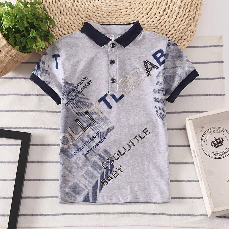 Boys' short sleeve cotton shirt with lapel collar in solid colour options