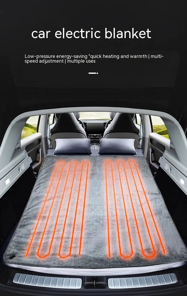 Grey 12V car electric blanket with cigarette lighter plug and temperature control for vehicle seats