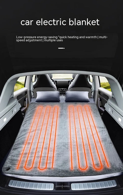 Grey 12V car electric blanket with cigarette lighter plug and temperature control for vehicle seats