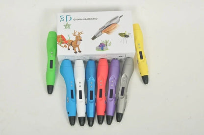 3D printing pen with temperature display showing 60-245°C range and variable speed control for ABS PLA filaments