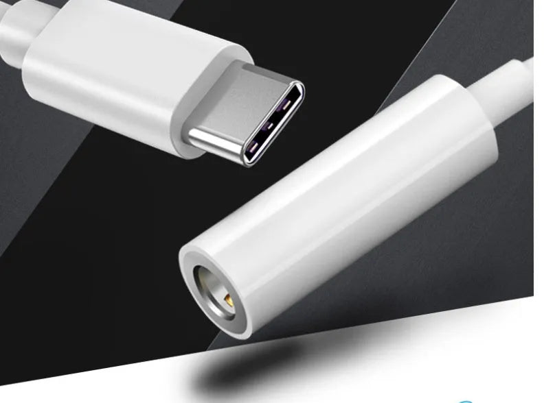 White Type-C digital audio adapter cable for Xiaomi, Samsung, and Huawei smartphones with bare wire output