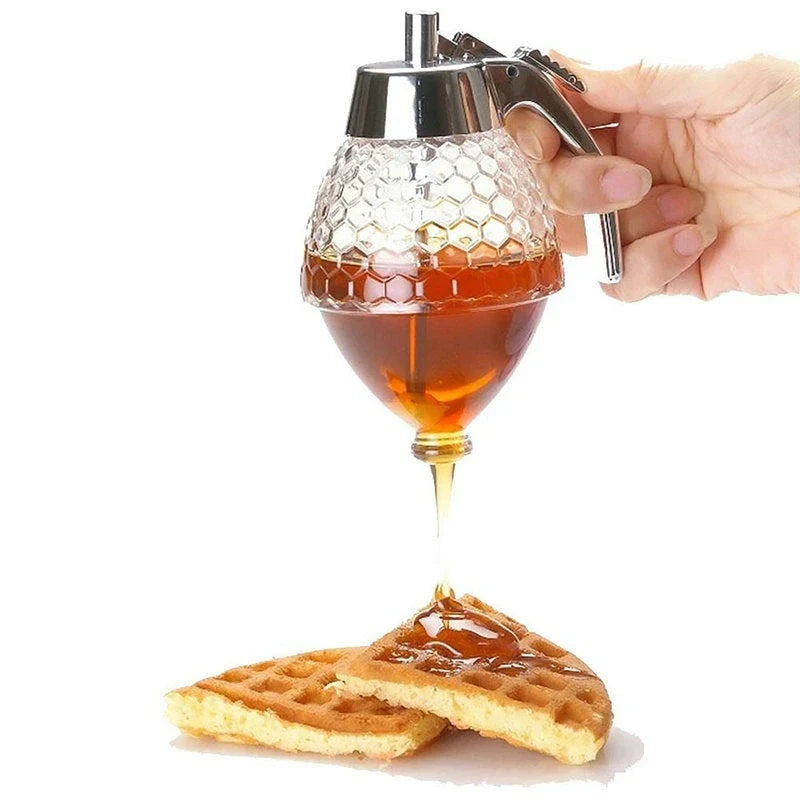 Transparent acrylic honey dispenser with squeeze bottle design for drip-free pouring control