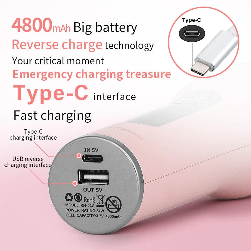 Wireless Automatic Curler with USB LCD Screen and Ceramic Heating in Pink and White