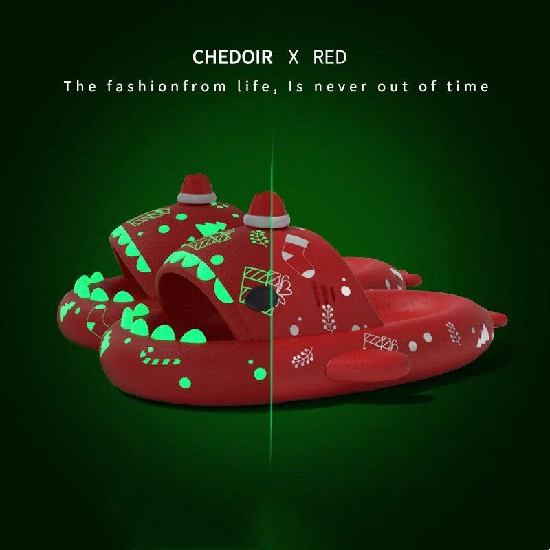 Luminous Shark Slippers - Cozy, Non-Slip House Shoes for Couples in Black, Red, Green, and Purple Colors