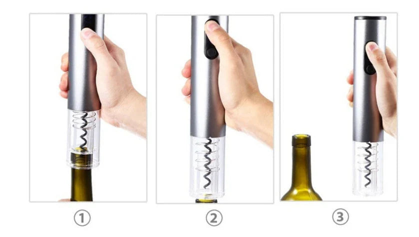 Automatic electric bottle red wine opener with integrated foil cutter in silver