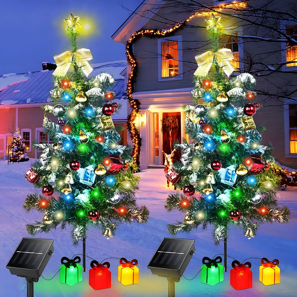 Solar Christmas tree LED decorative light with stainless steel frame and IP66 rating for outdoor garden use
