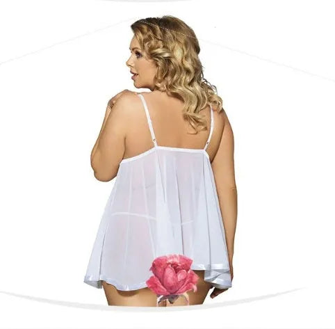 Women's purple lace and mesh sleeveless sleepdress lingerie on a hanger.