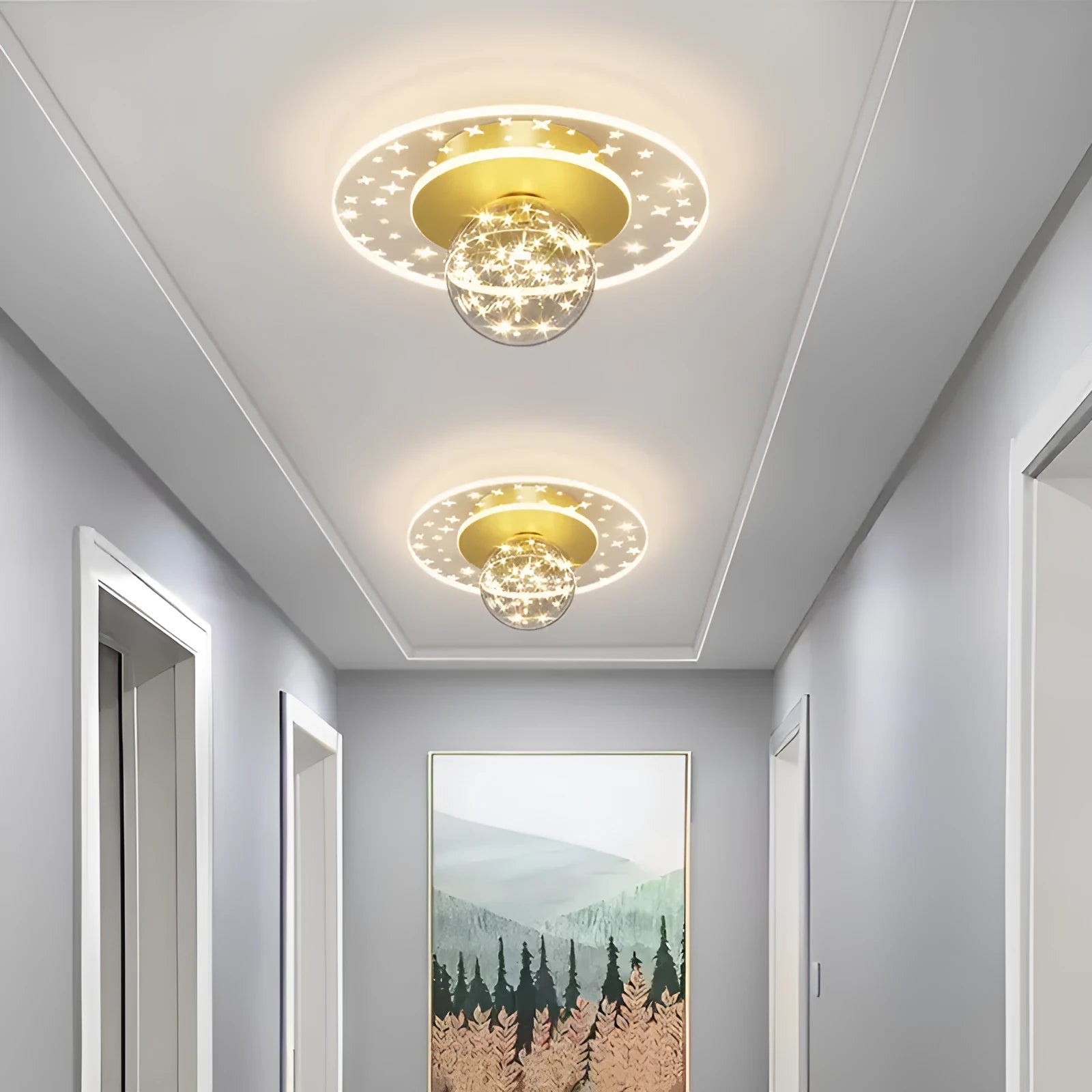 Modern LED ceiling lamp for corridors in gold, black or white finish with adjustable colour temperature