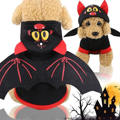 Halloween bat wings pet clothes for dogs and cats in black with red accents