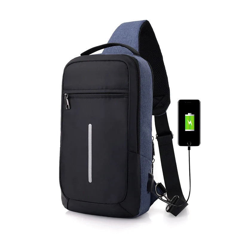 Anti-theft USB charging chest bag in various colours with secure zipper and computer pocket