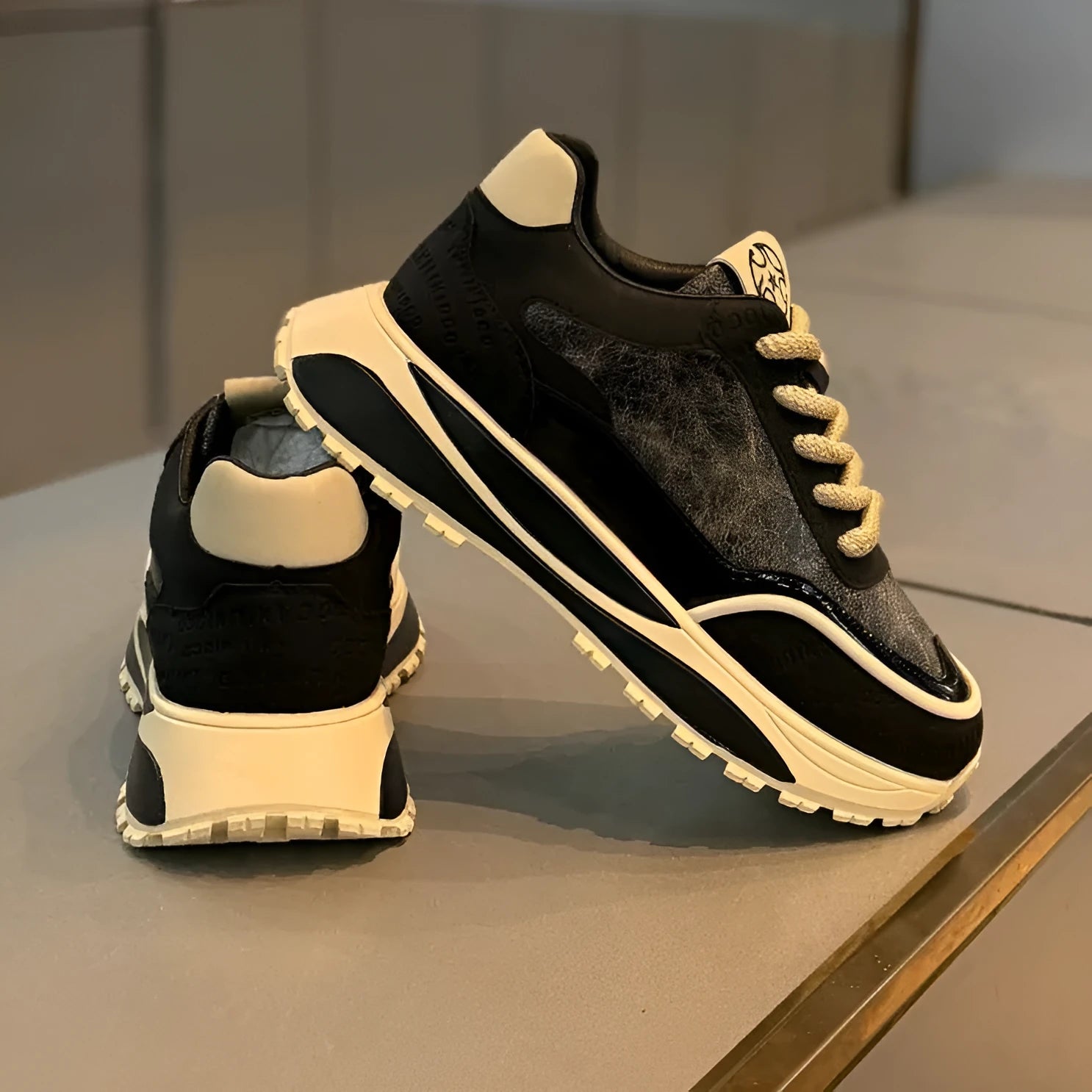Men's retro-style dad shoes with a thick chunky sole and synthetic leather upper in four colours.