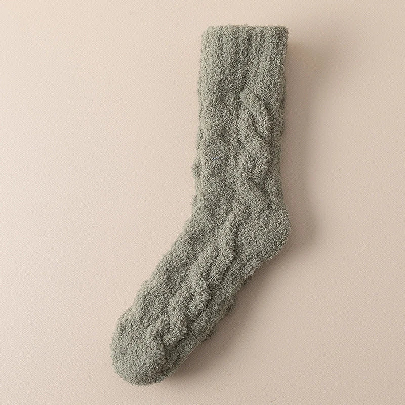 Cozy coral fleece socks in various colors, featuring soft velvet material and anti-slip design for comfort and warmth.