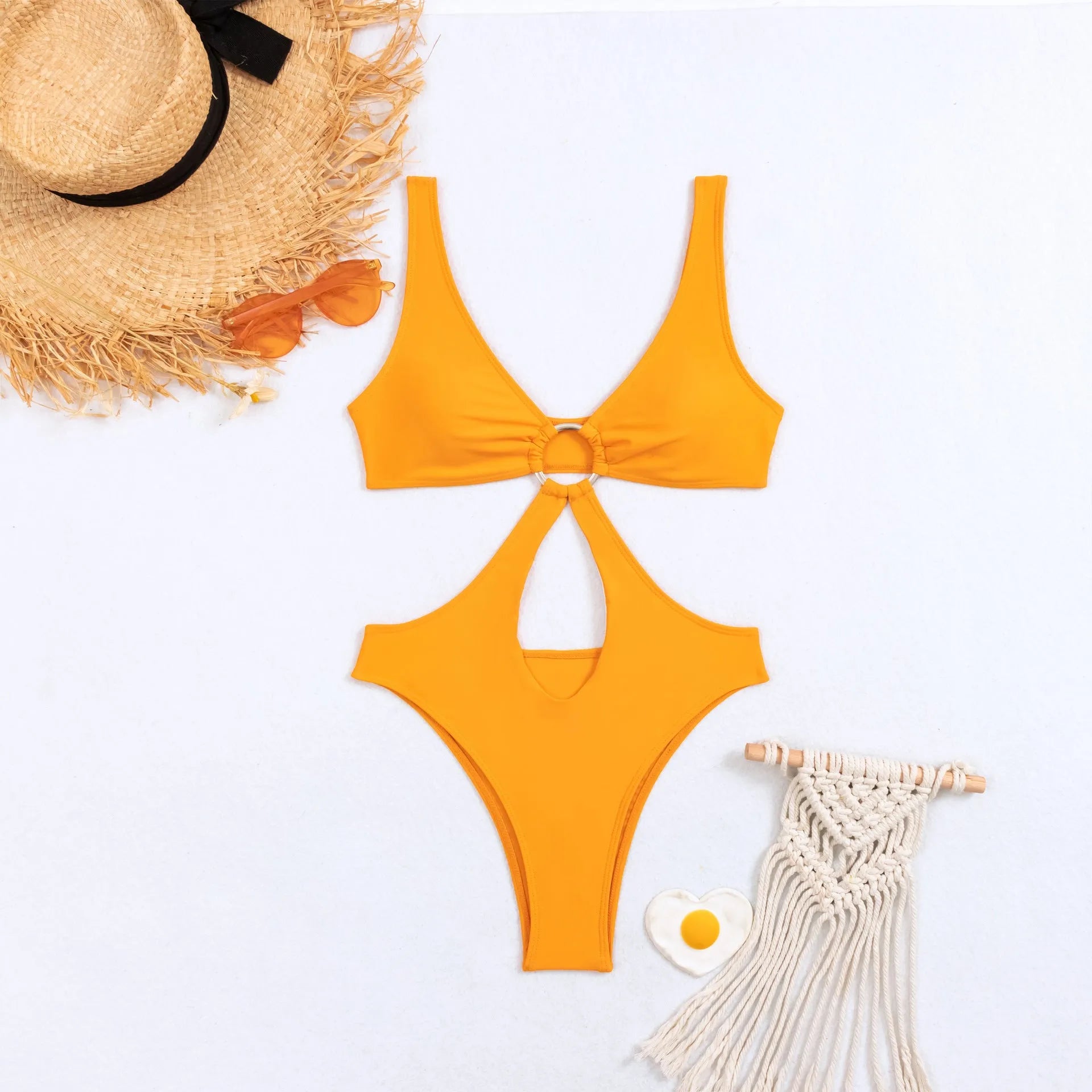 Women's triangle style one-piece swimsuit in nylon fabric available in three colours with Asian sizing
