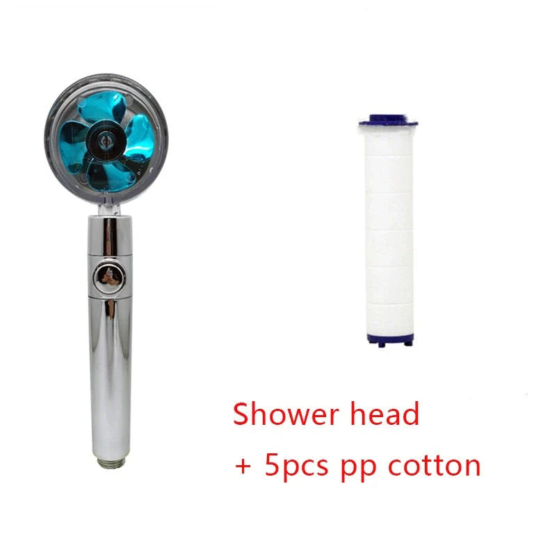 High-Pressure Rainfall Shower Head with 360-Degree Rotation and Built-In Fan for Relaxing Bathing Experience