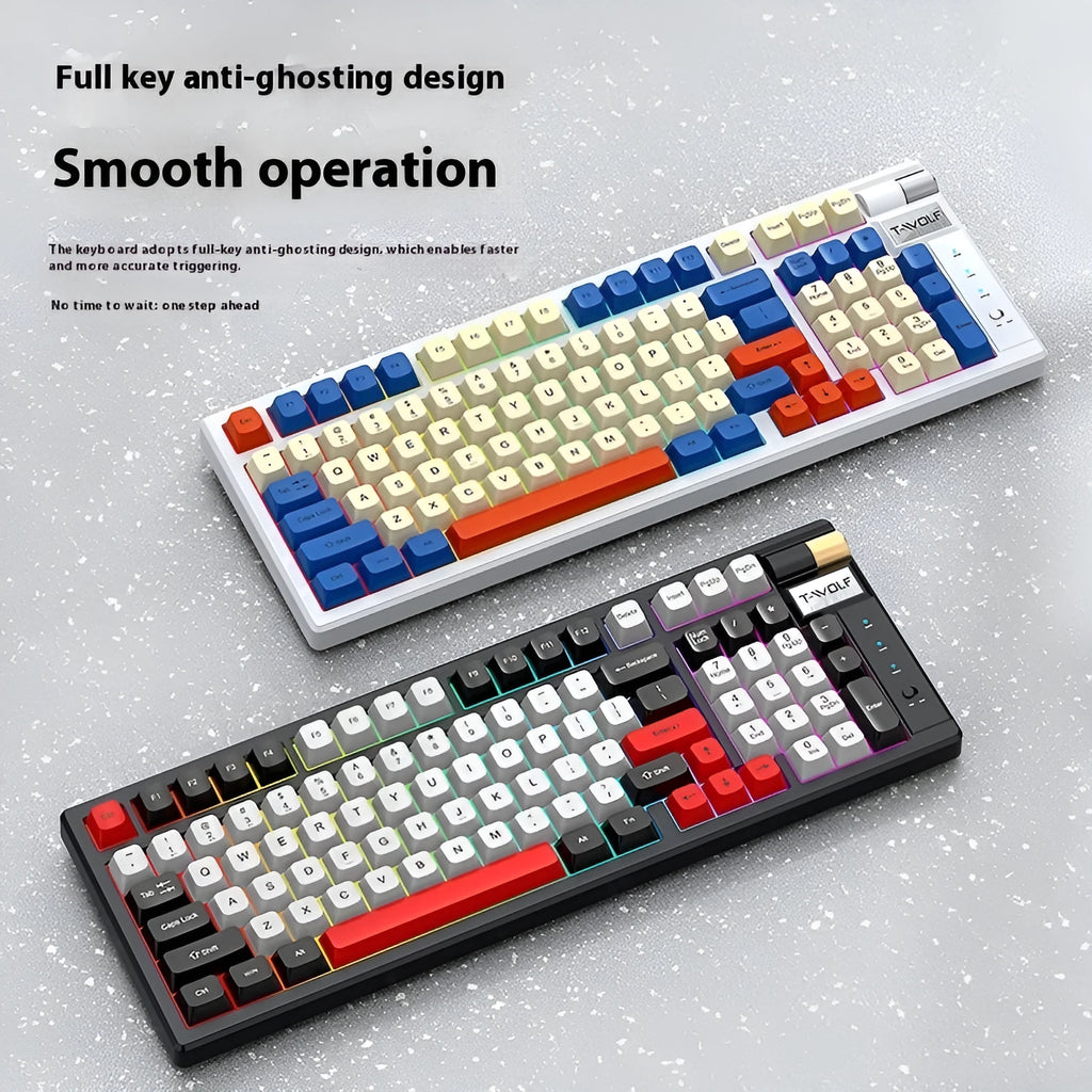 Bluetooth mechanical gaming keyboard with USB-C charging port and dual-colour Blue Orange or Black And Red options