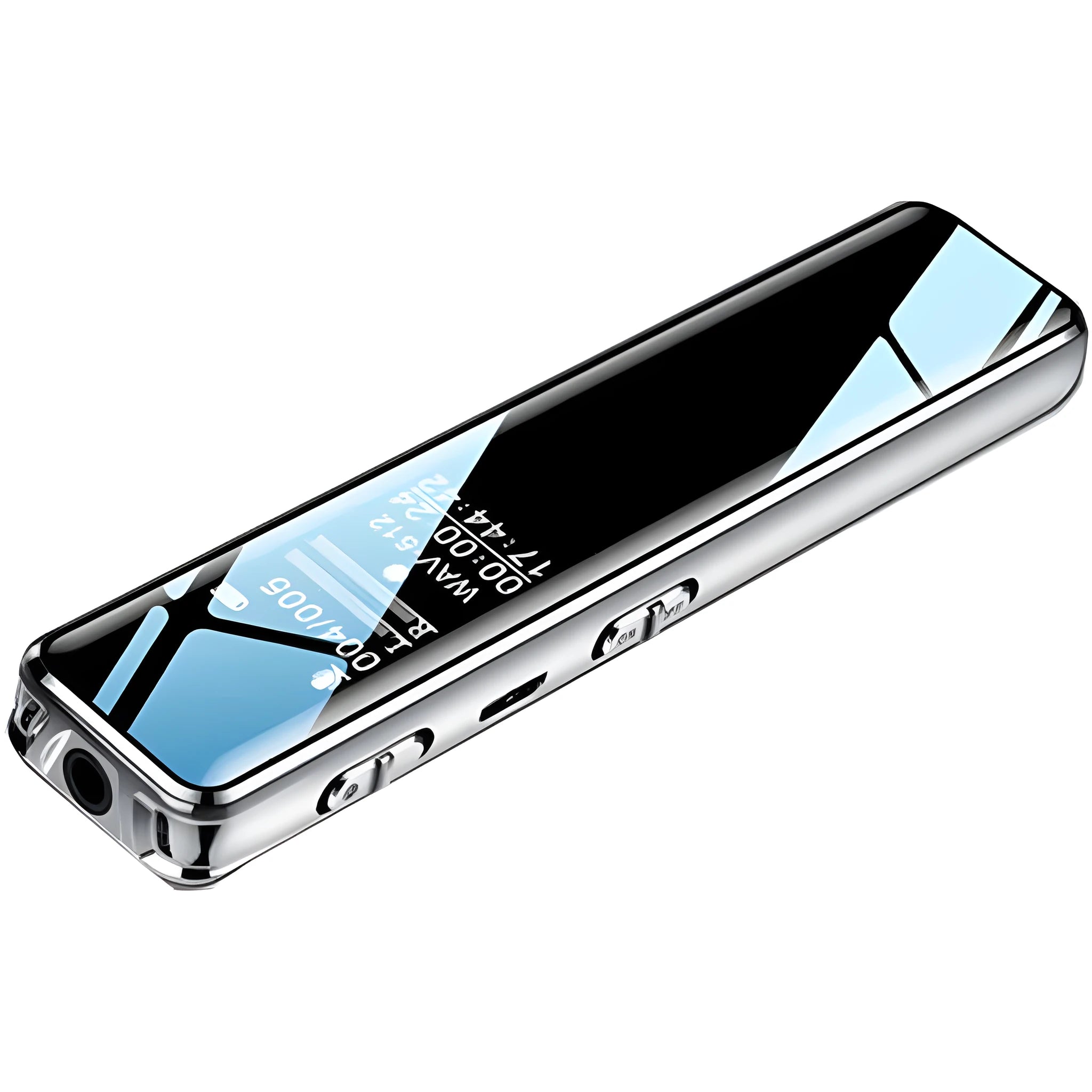 Black Q22 high definition noise reduction professional recording pen with LCD screen on white background