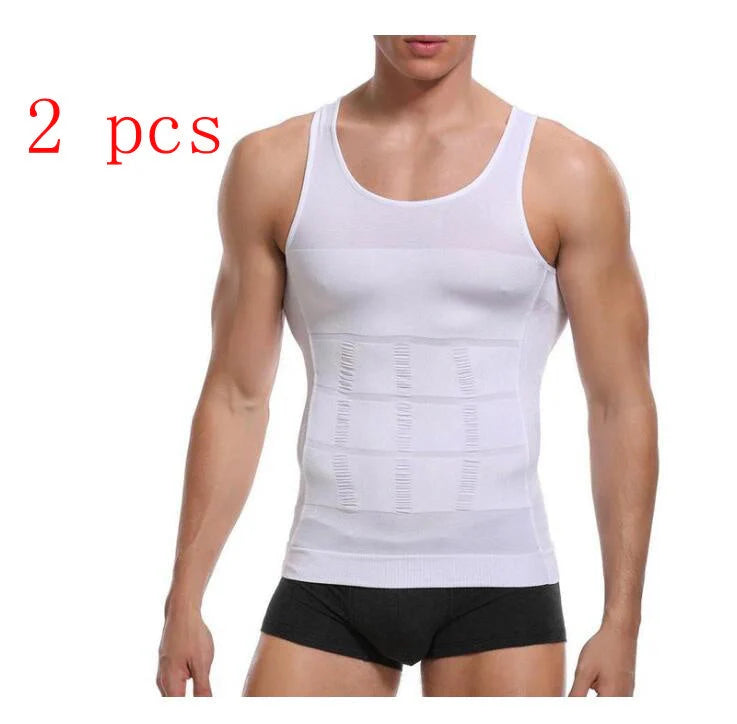 Men's black and white tummy shaping vest with U-neck design