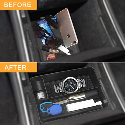 Black ABS car seat central storage box for organising small items