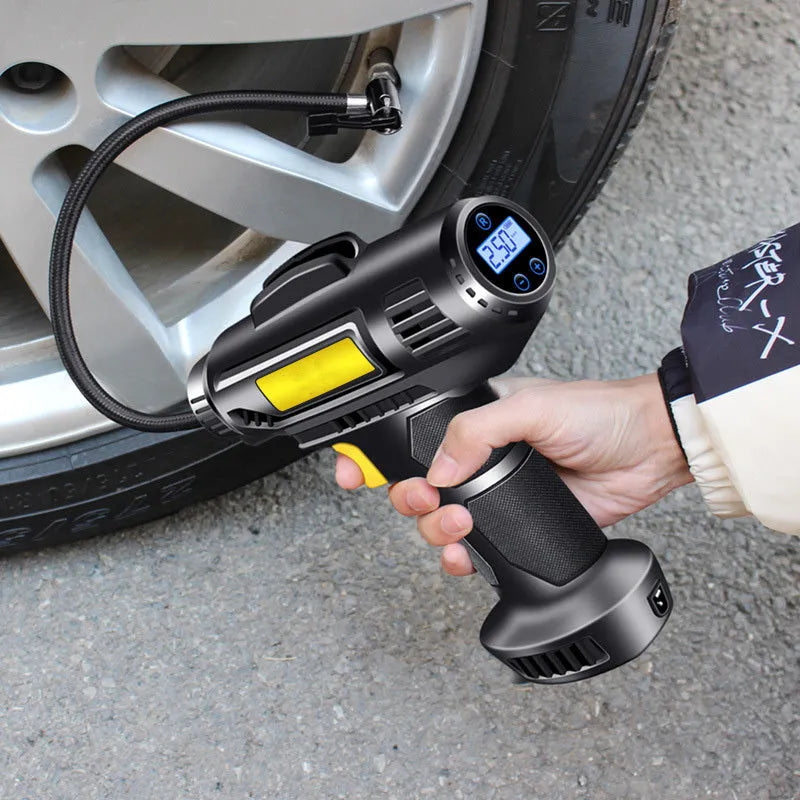 Wireless digital display tyre inflator pump with lithium battery and three air nozzles