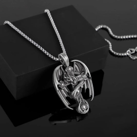 Men's stainless steel retro pendant sweater chain with pure tin pendant