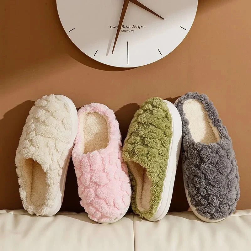 Unisex Cartoon Winter Plush Slippers with Anti-Skid Soft Soled Cotton Shoes in various colours