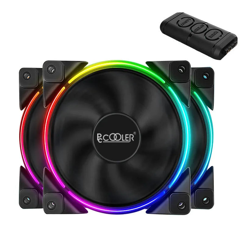 Three black 120mm RGB PC case fans with illuminated blades and hydraulic bearings