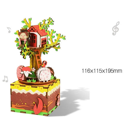 DIY 3D Kitty Ballet Wooden Puzzle Game with moveable music box, perfect for creative assembly and decoration
