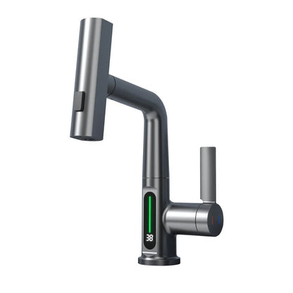 Sleek digital faucet with 360-degree swivel spout and LED temperature display for modern kitchen or bathroom