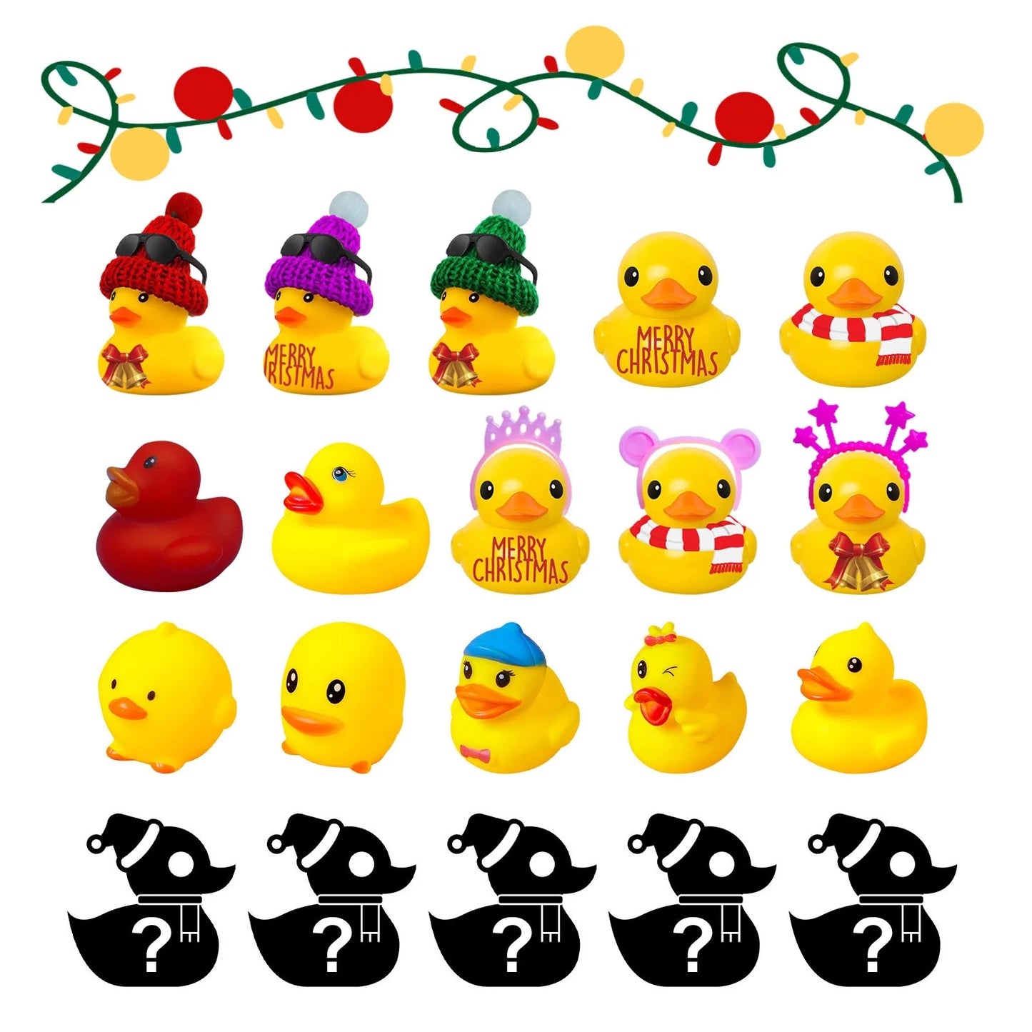 24 Days Countdown Christmas Advent Calendar Set with Funny Ducks Bath Toy for Kids