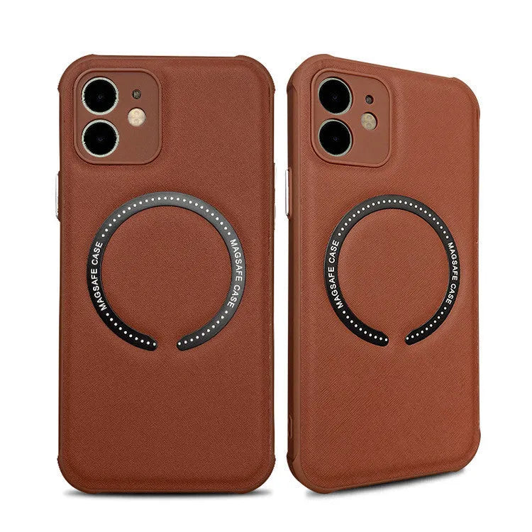 Leather-style TPU phone case with magnetic cross for iPhone 14 in solid colour finish