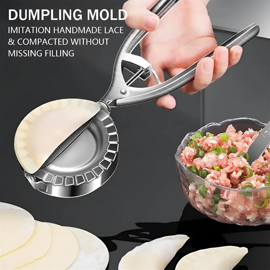 Silver stainless steel manual dumpling maker press for homemade dumplings and filled pastries