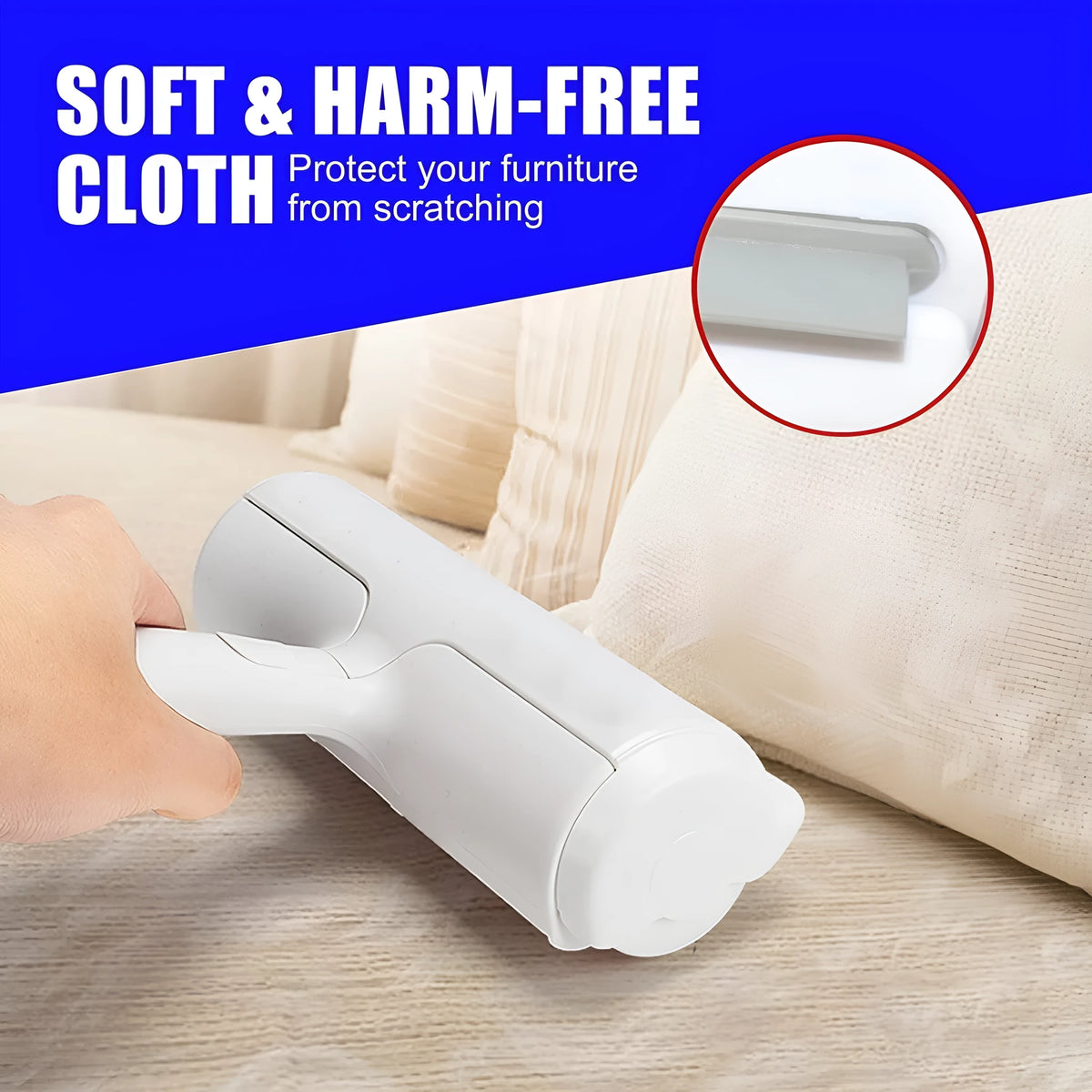 White plastic pet hair picker roller for removing dog and cat fur from fabrics