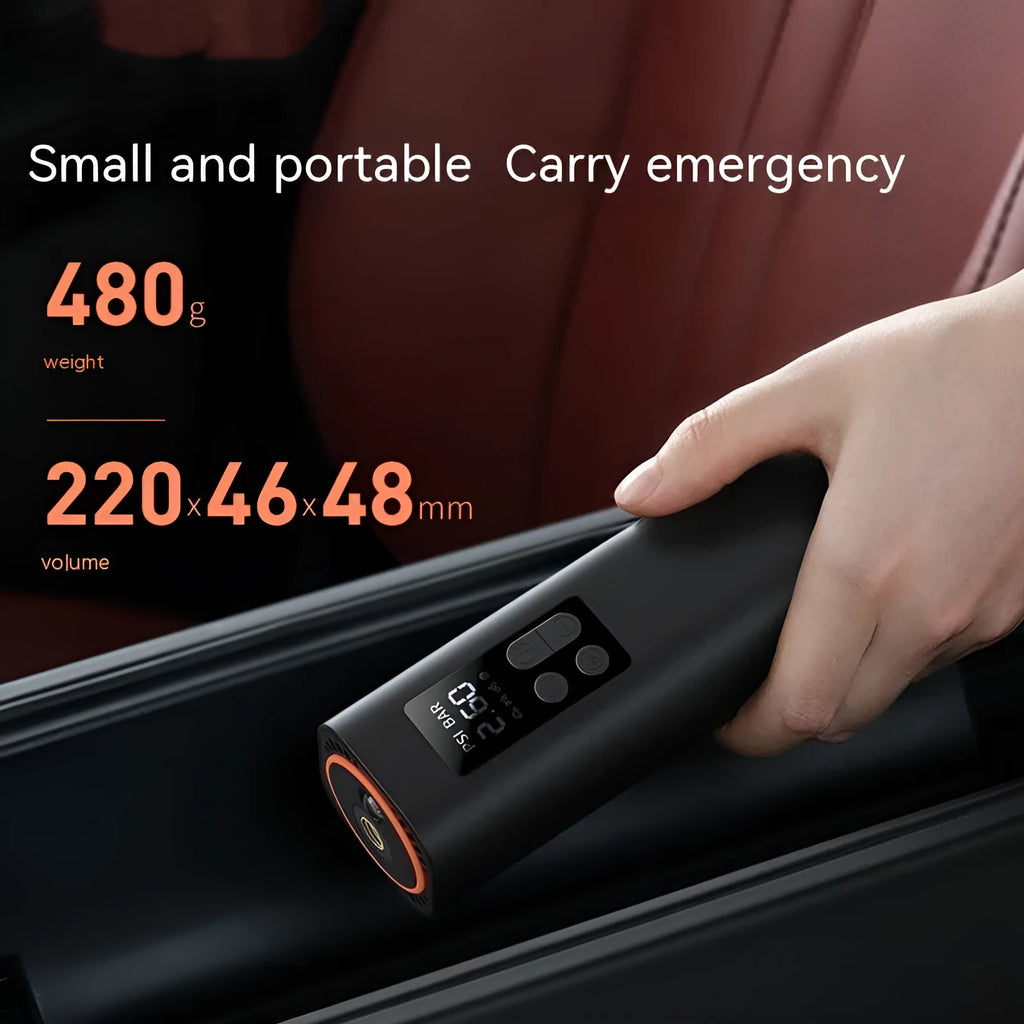 Black Super Mini car digital display inflator with compact 18cm design
