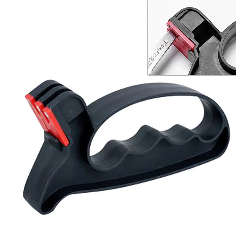 Black handheld knife and scissor sharpener with tungsten steel blade measuring 140mm