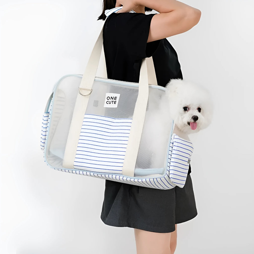 Blue white striped cloth pet diaper bag shoulder bag for small pets